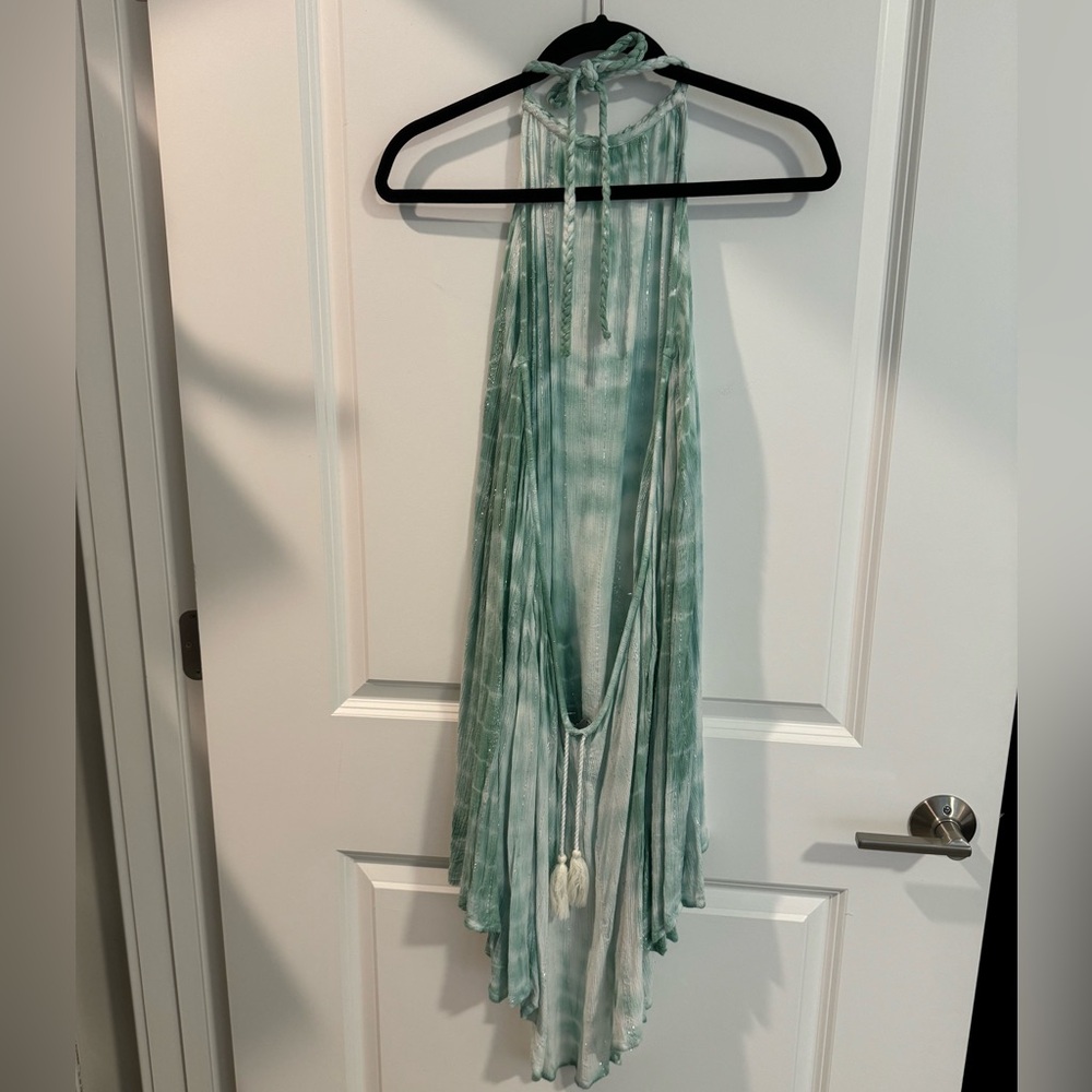 NWOT ASOS turquoise/white/silver metallic tie-dye beach dress, backless, size 6 - Picture 5 of 13